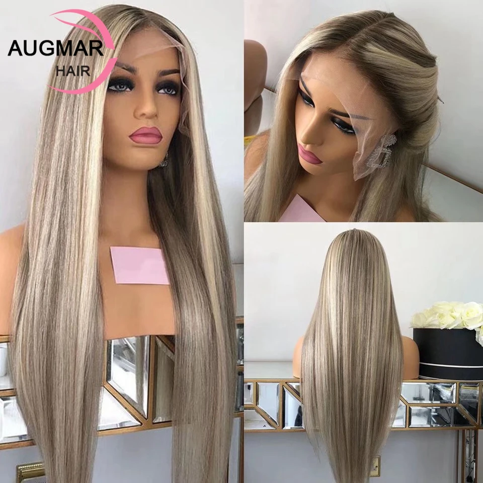 13x4 Ash Blonde Lace Front Human Hair Wigs 13x6 Straight Lace Front Wig Glueless Brown Highlight Wig Human Hair Lace Frontal Wig