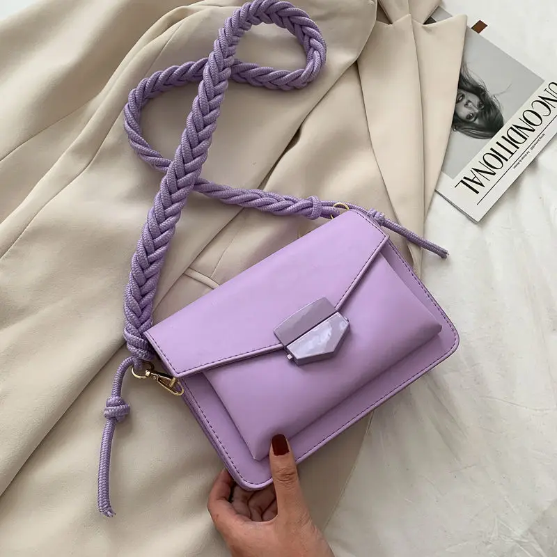 

MBTI Luxurious Woven Strap Girly Shoulder Bag 2022 Summer Fashion Korean Version Solid Color Flip Crossbody Bag for Women