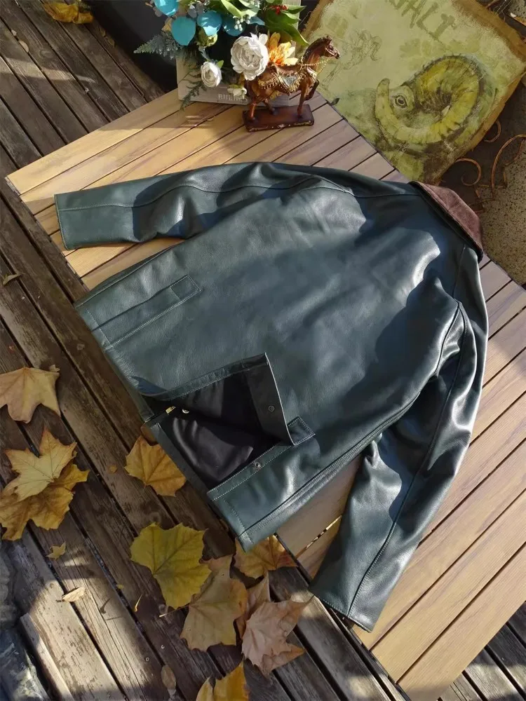 Мужская куртка из натуральной коровьей кожи охотничье пальто весенний отложной