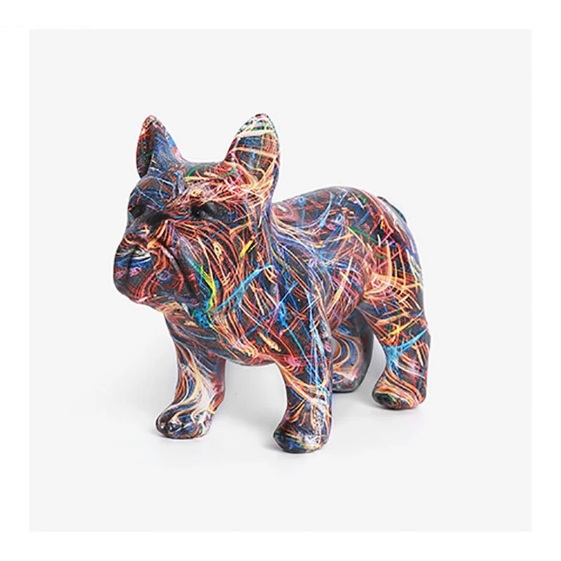 Цветная линия граффити скульптура бульдога эстетика комнаты украшение для стола