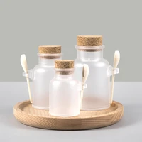 empty bath salt bottle plastic matte cork jar mask scrub facial cream powder container refillable durable bottle with wood spoon