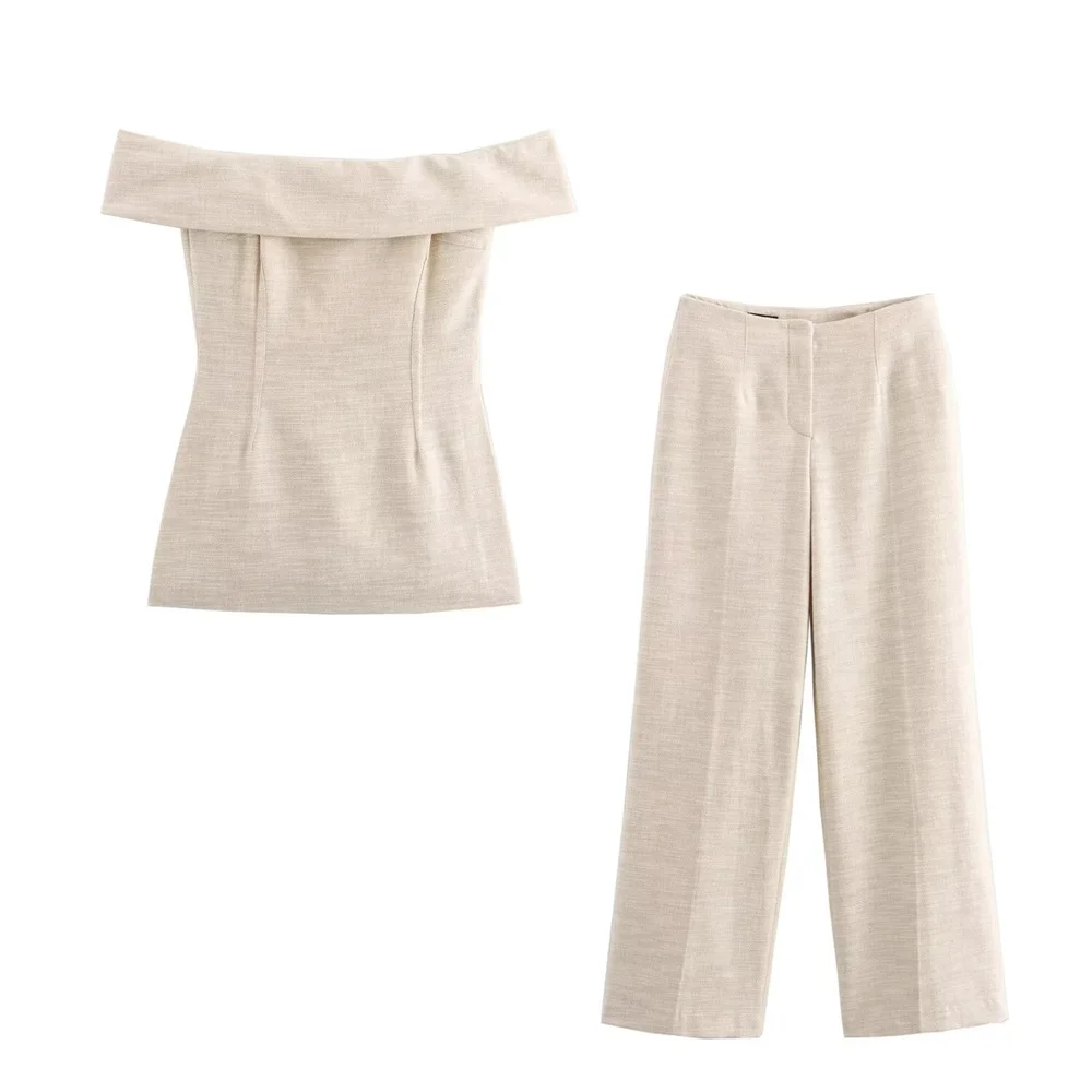 Женский Комплект Брюк Taop &amp Za Повседневный Элегантный Топ Без Рукавов С Боковыми