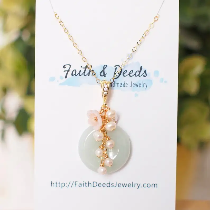 

Type A Burmese Jade Donut Pendant // Pearl Cluster // Mother of Pearl Flower // 14K Gold-filled // Romantic & Graceful