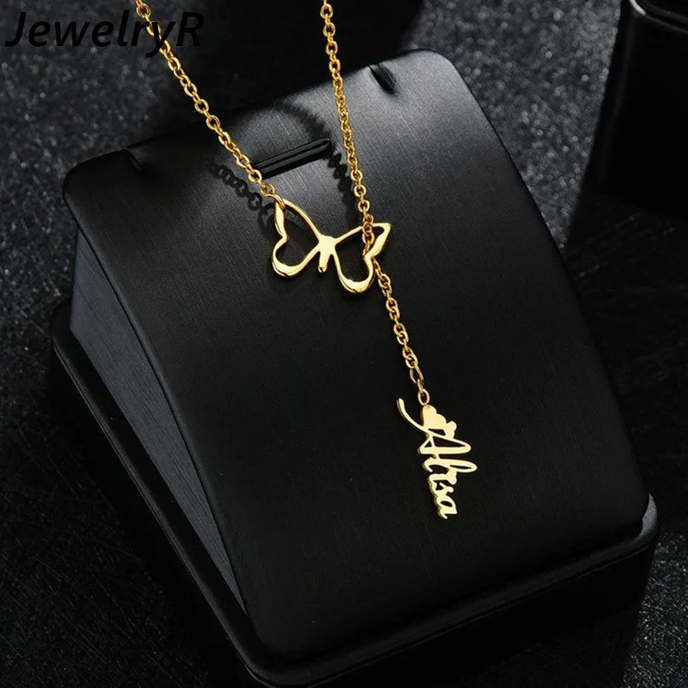 

JewelryR Custom Name Necklace Personalized Stainless Steel Hollow Butterfly Nameplate Pendant For Women Jewelry Exquisite Gift