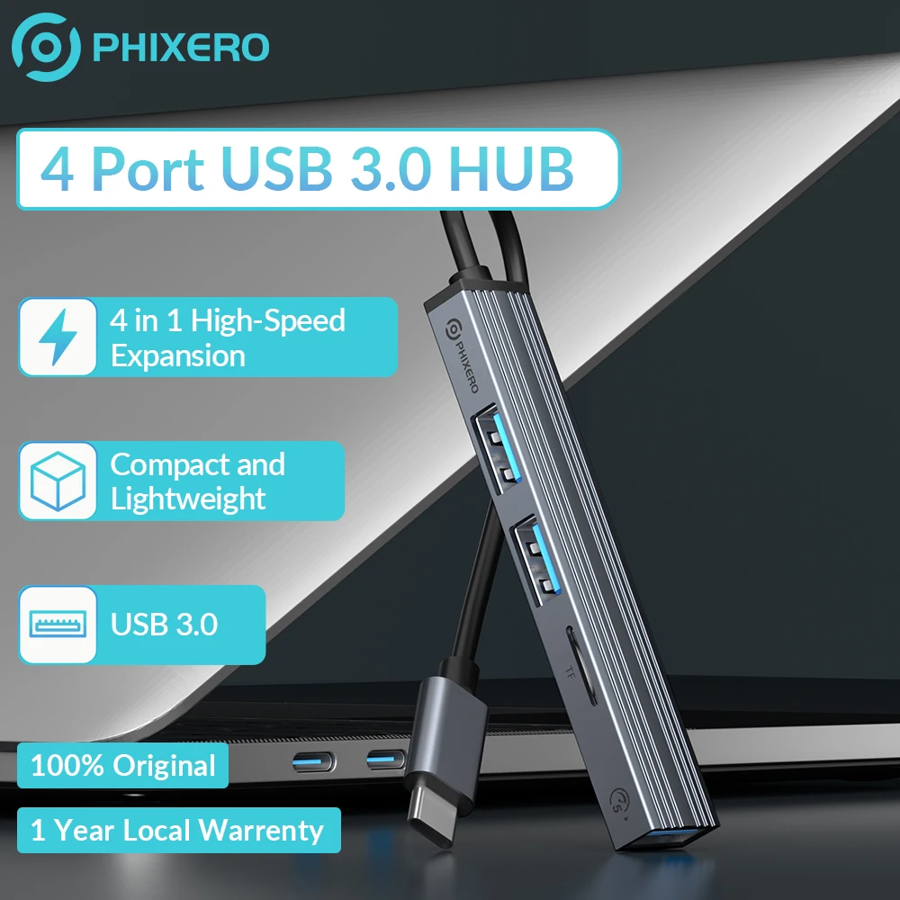 

PHIXERO 4 Port USB 3.0 2.0 Multi USB Splitter Aluminum Type C HUB Portable Adapter TF Dock For PC Macbook Laptops Accessories