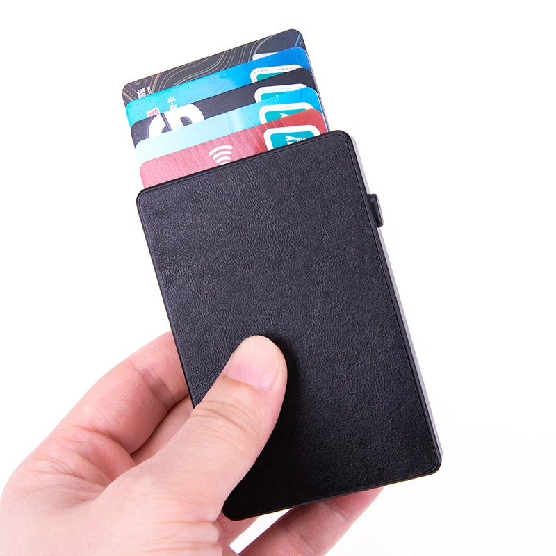 Id Card Holder Tarjetero Slim Smart Wallet Men Purse Carteras De Hombre Minimalist Leather Aluminum Metal Case RFID Cardholder