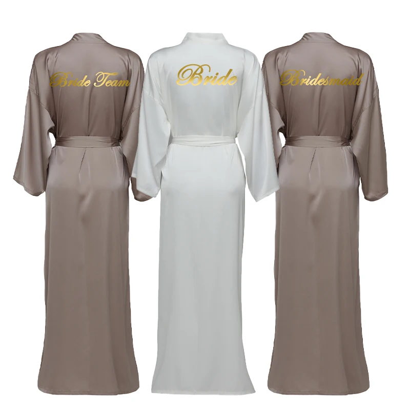 2021 Satin Chiffon Robes Long Robes Long Sleeve Brown Bridesmaid Robes Bride Robe Women Wedding Bathrobe Bridal Robes