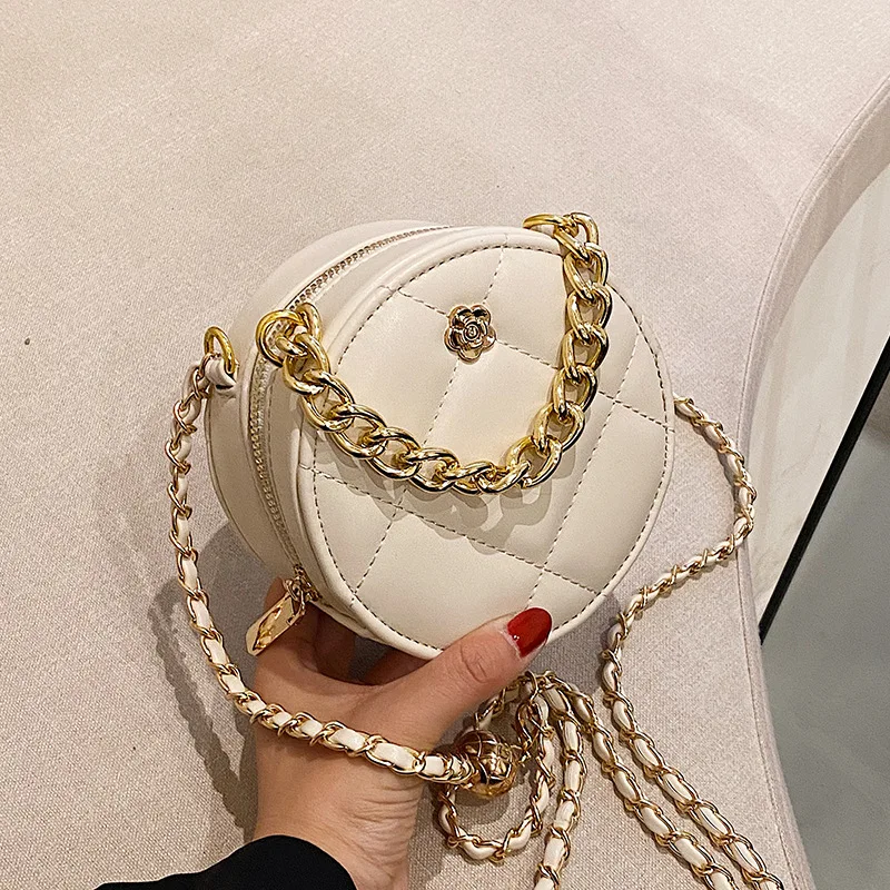 

Small PU Leather Round Handbag 2022 Fashion Summer Shoulder Bag for Women Chain Clutch Purses High Quality Crossbody Bag