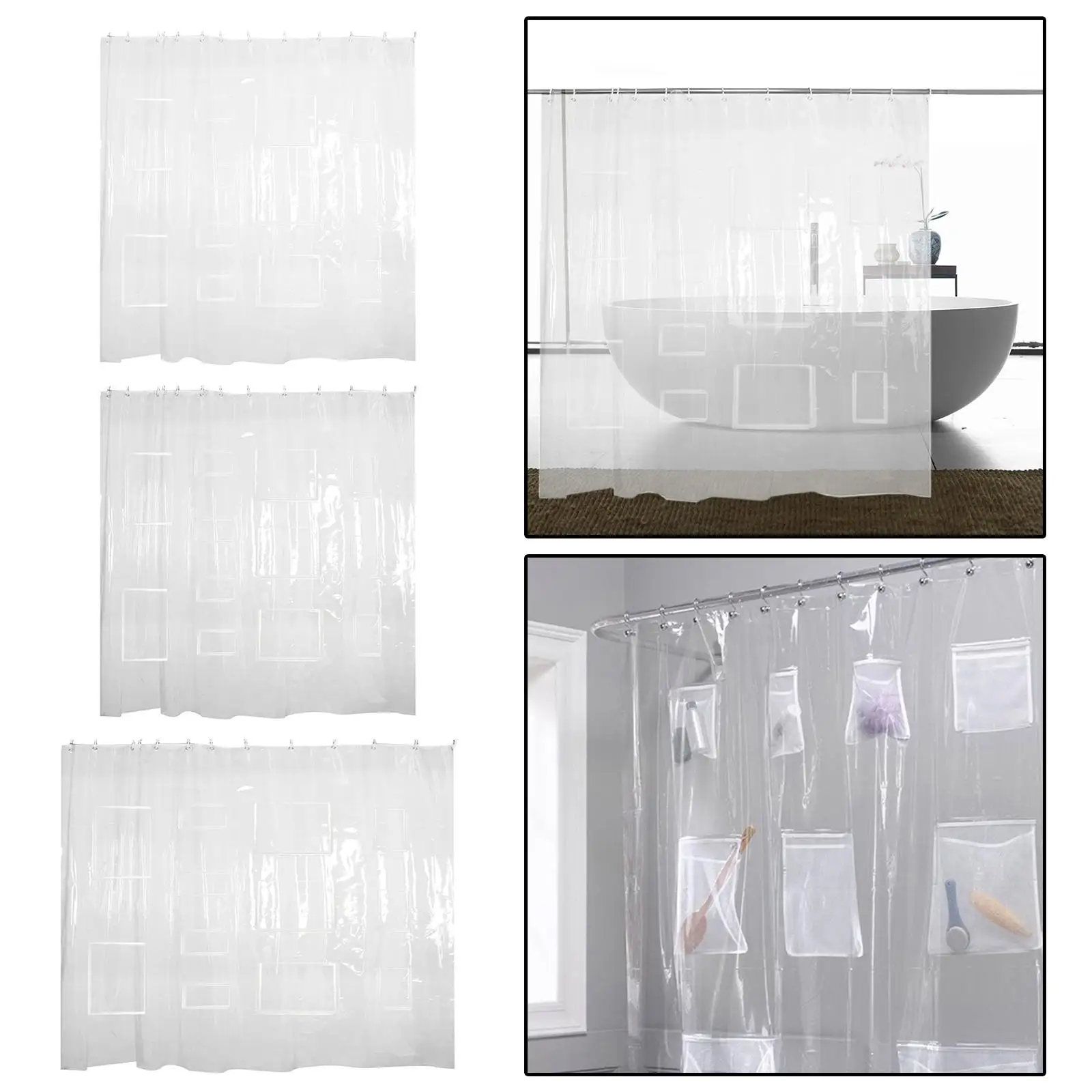 

Shower Curtain 12 Pockets Tablet Holder Storage Bag with Hooks Accessories