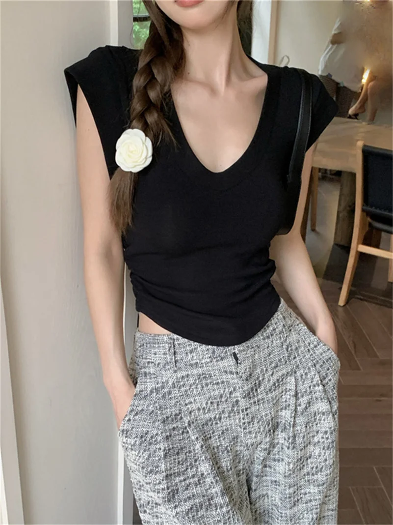 

Женский Трикотажный Хлопковый укороченный топ с V-образным вырезом