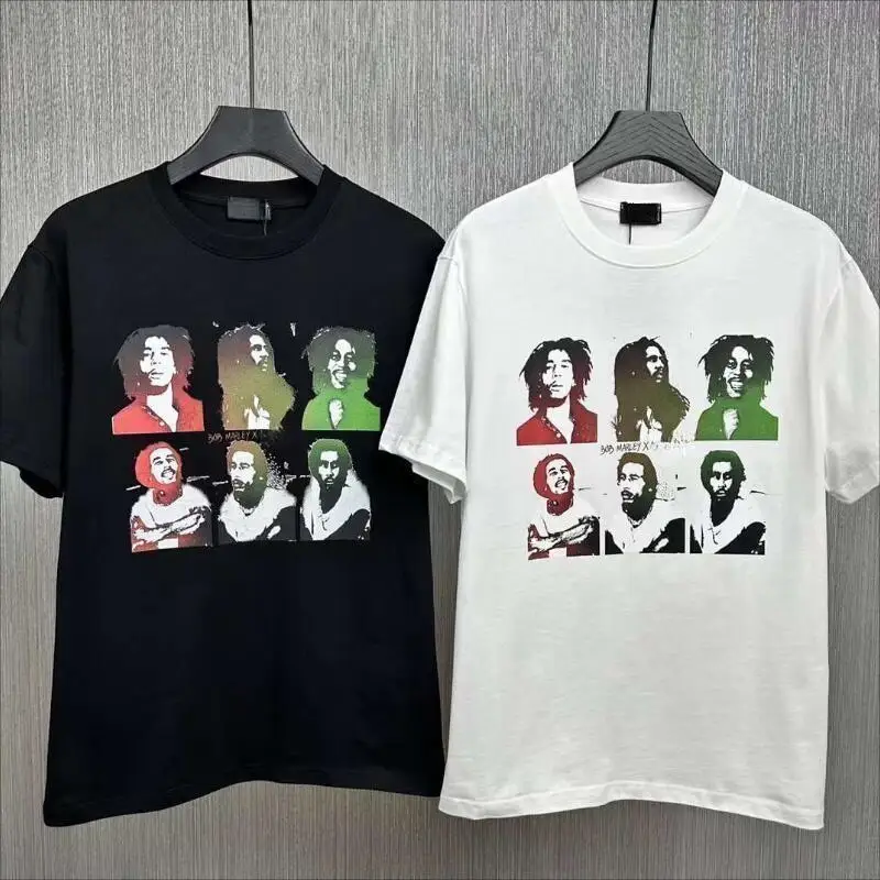 

2023 New Men's Oversized T Shirt Bob Marley Print Stylish Cotton Summer Top T Shirts Couple Outfit D2844#