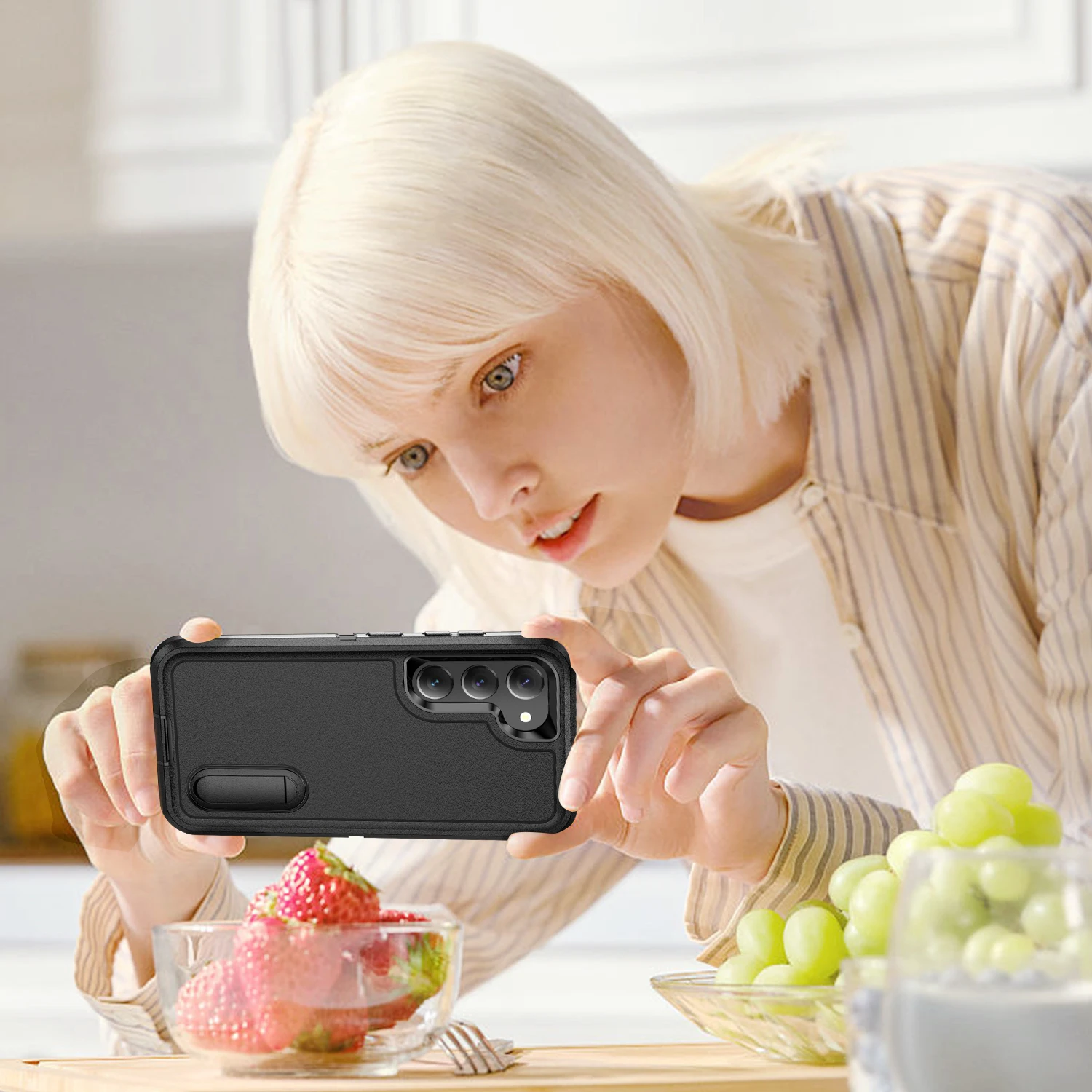 Трехслойный чехол-накладка с подставкой для Samsung Galaxy S23 FE S22 Ultra S24 Plus A15 A54 A14 5G A53 A13