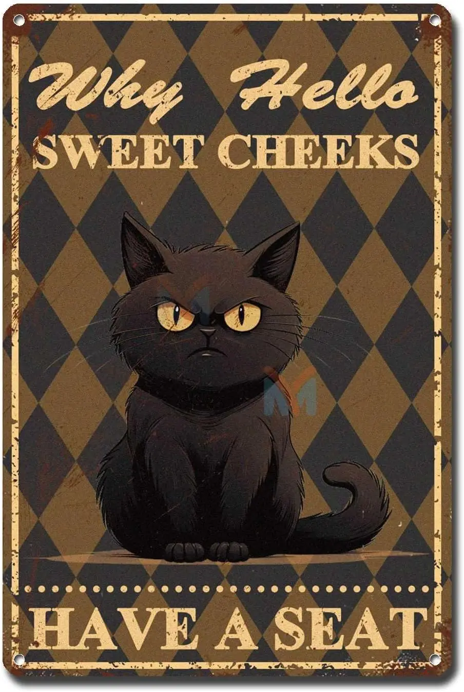 Металлический Sgn Tn Vntage Wall Art Hello Sweet Cheeks Have A Seat Black Cat Garden Outsde for Gft 6×8 hes
