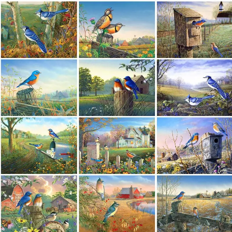 

GATYZTORY Oil Painting By Number Bird DIY Paint By Numbers Animals On Canvas Home Decoration Frame diy zero-based Gift 60x75cm