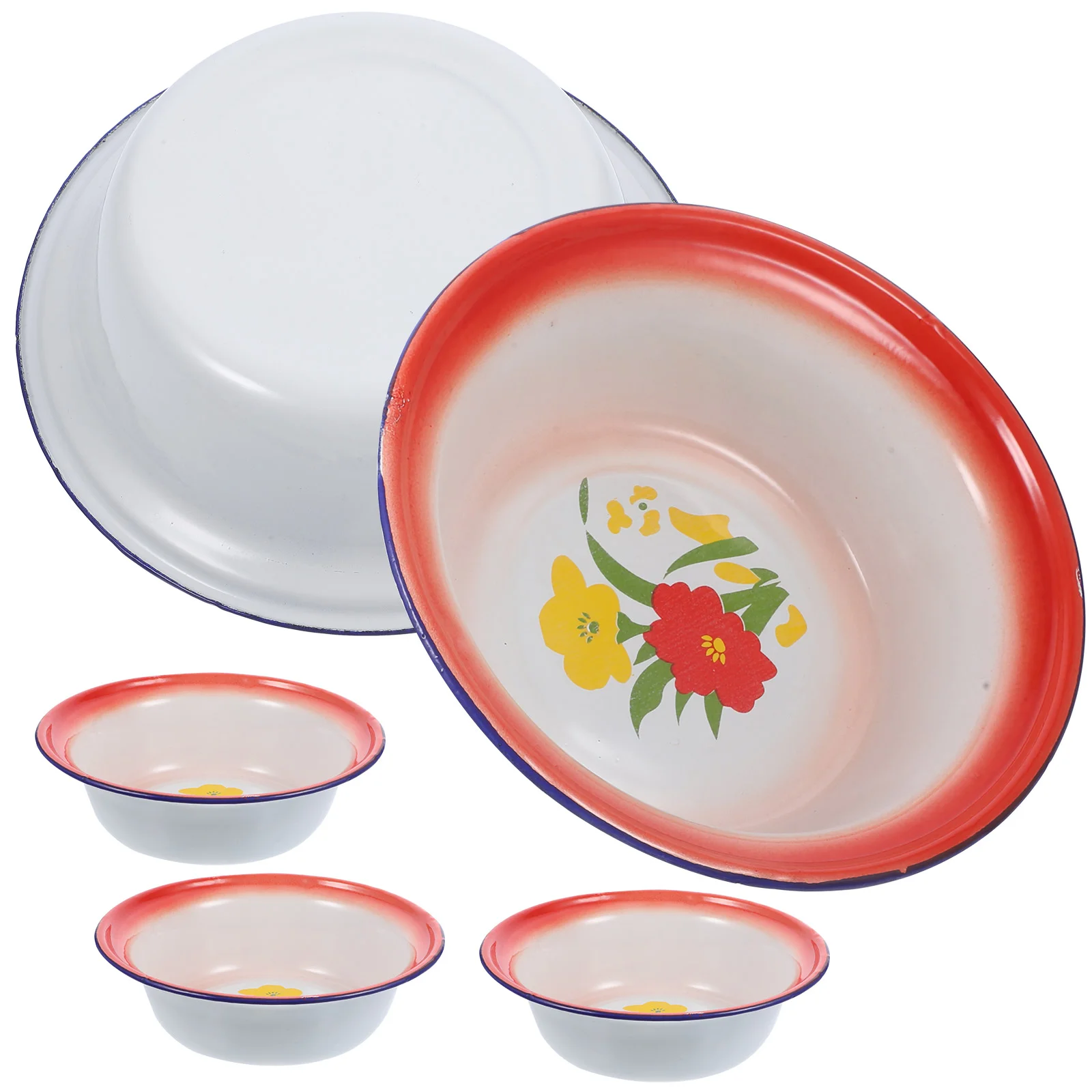 

5 Pcs Enamel Bowl Household Basin Food Storage For Kitchen Soup Nostalgia Thicken