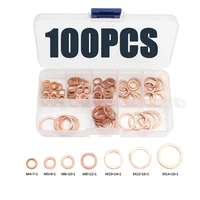 100pcsset m4 m14 assorted copper washer gasket set flat ring seal assortment kit with box for hardware accessories