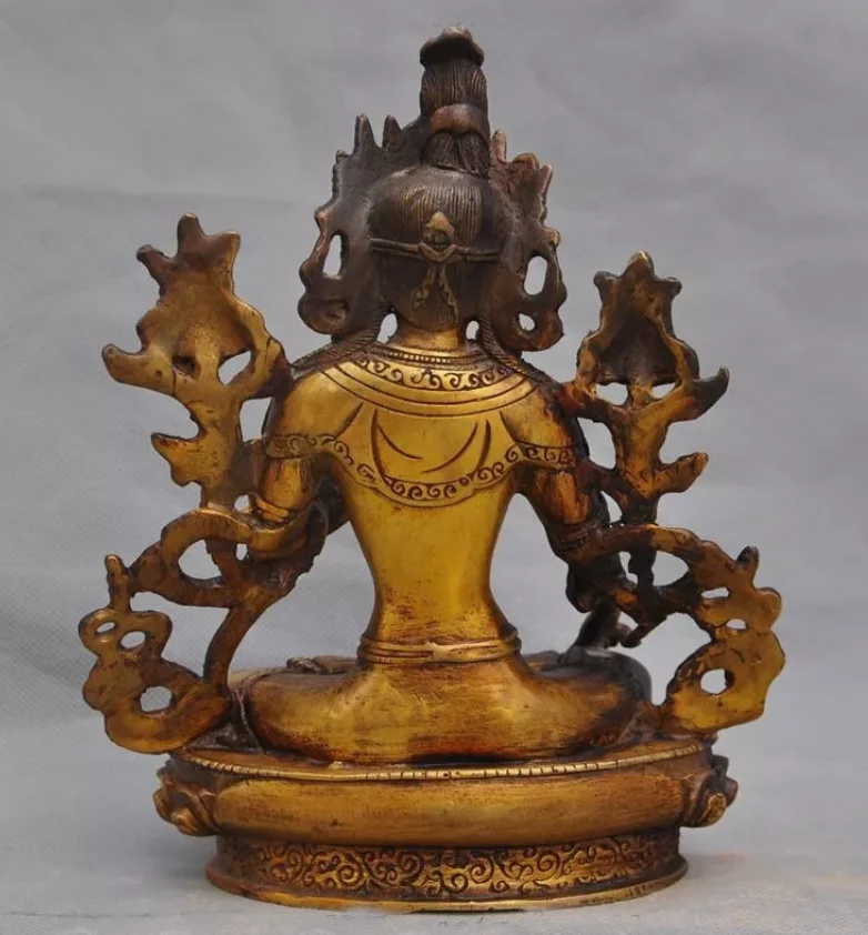 Старый Будда Позолоченная Бронзовая Статуя Буддизма Тара Кван-Инь ~Wish U Wealth