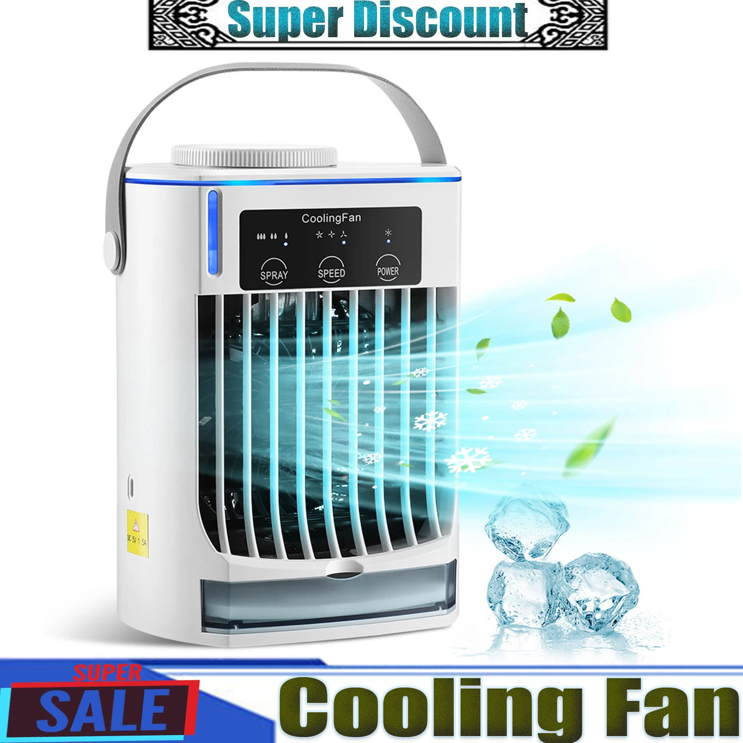 

Электрический вентилятор, портативный мини-кондиционер с USB, очиститель с активированным углем, 3-скоростной охладитель, распылитель воды, увлажнитель с емкостью 500 мл