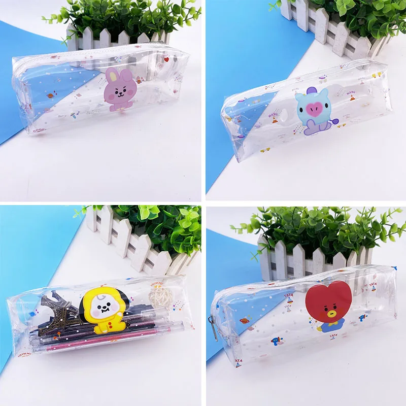 

Мультяшный чехол для карандашей Bt21 Kawaii Kpop аниме кролик прозрачные студенческие канцелярские принадлежности сумки для хранения креативный ...