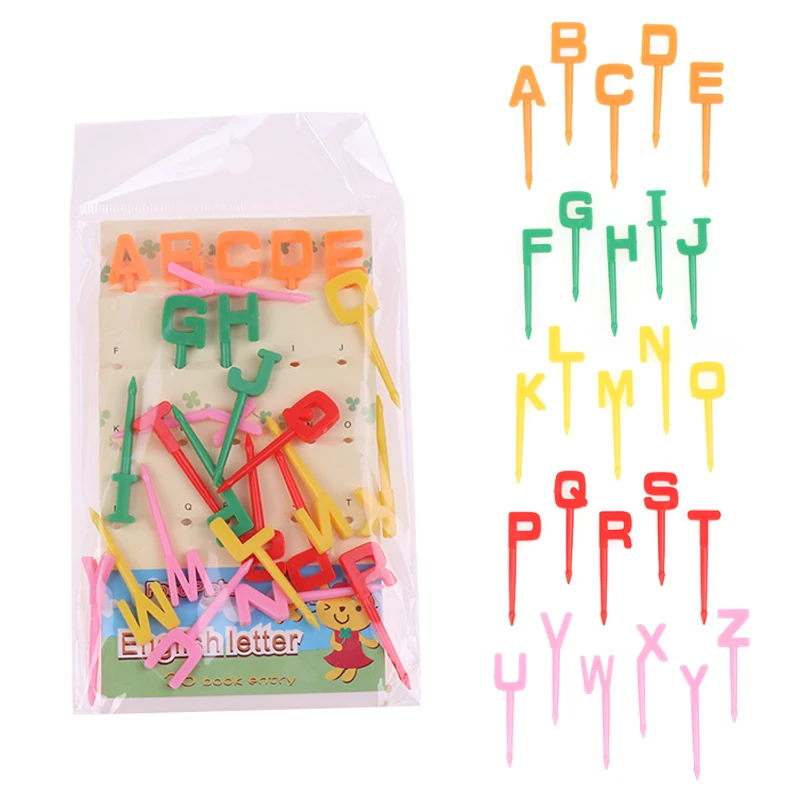 

26Pcs Mini Cartoon Fruit Forks 26 Letters Toothpics For Bento Box Mini Kids Snack Cake Dessert Food Stick Lunch Box Decorative