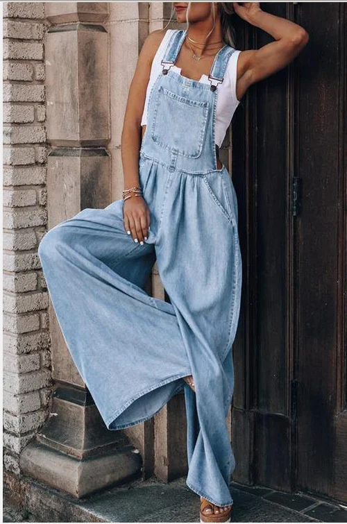 

TEELYNN 2XL Denim Overalls for Women Vintage Boho Wide Leg Jumpsuit Casual Baggy Jeans Loose Oversize Cotton Summer Jumpsuits