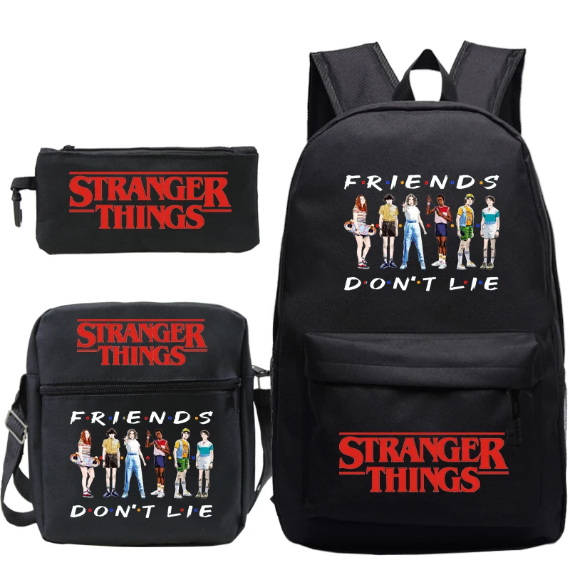 

Stranger Things Season 3 School Bag Students Kids Backpack 3pcs Teenager Backpacks Friends Don't Lie Stranger Things Schoolbag
