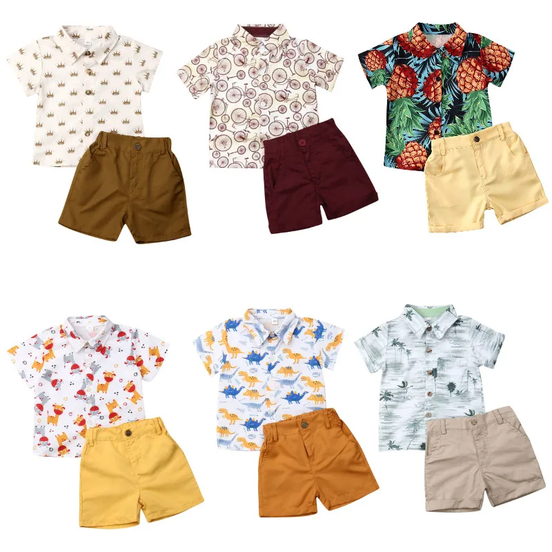 

New Summer Children Boys Clothing Baby Set Children's Clothing Lapel T-shirt + Shorts 2 Clothing Boys 0-6 Years Old