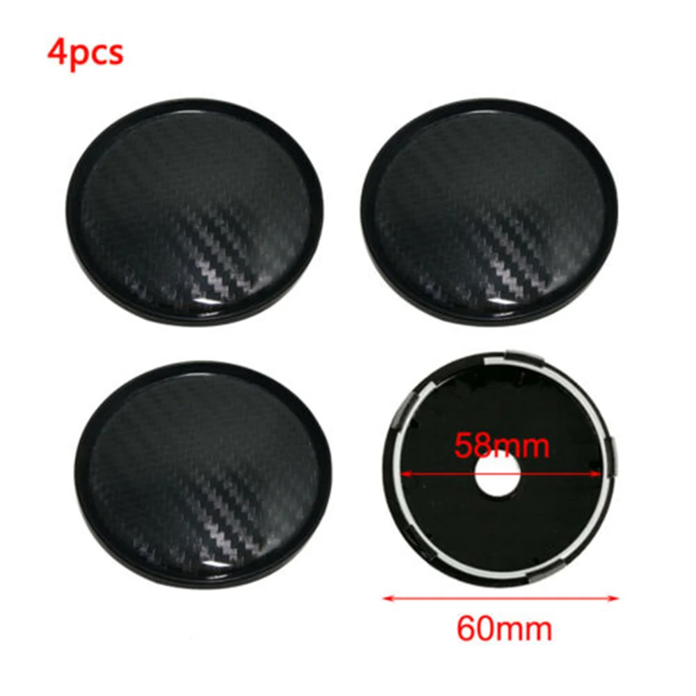 

4pcs 60mm 3D Black Carbon Fiber Car Wheel Center Hub Cap Rim Hub Cover Accessories For Front Or Rear Wheels Center Hubs.