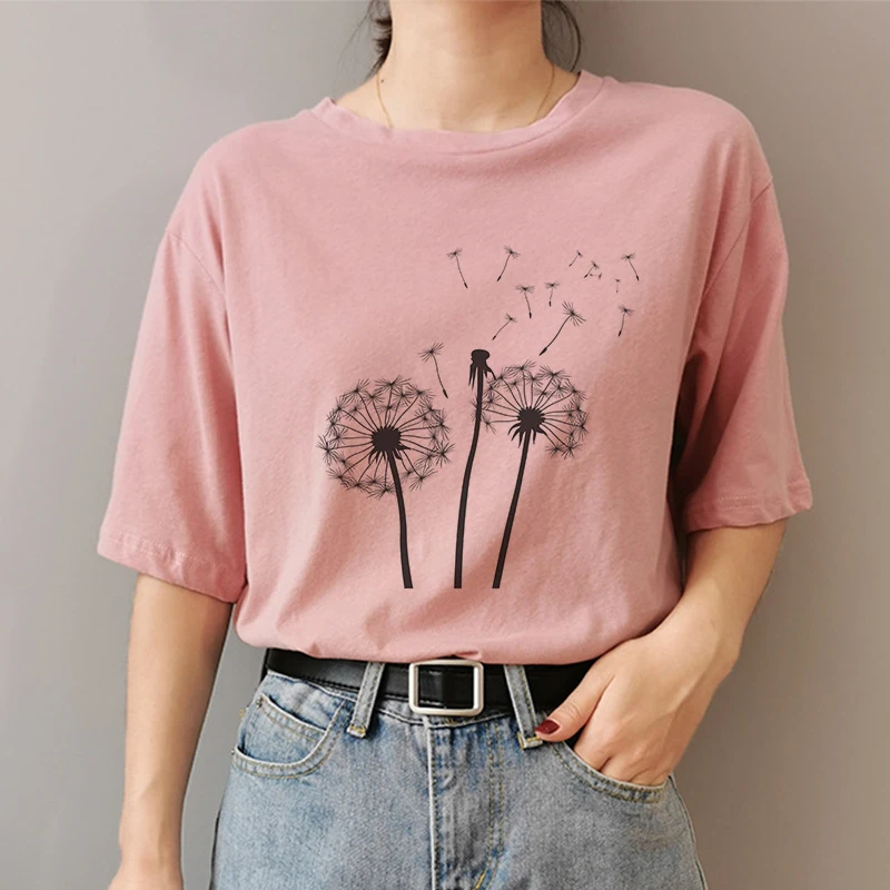 

Wildflower Dandelion Vintage T-shirt Women 2020 Harajuku Aesthetic Vogue Pink Tops Tshirt New Summer Streetwear Female T Shirt