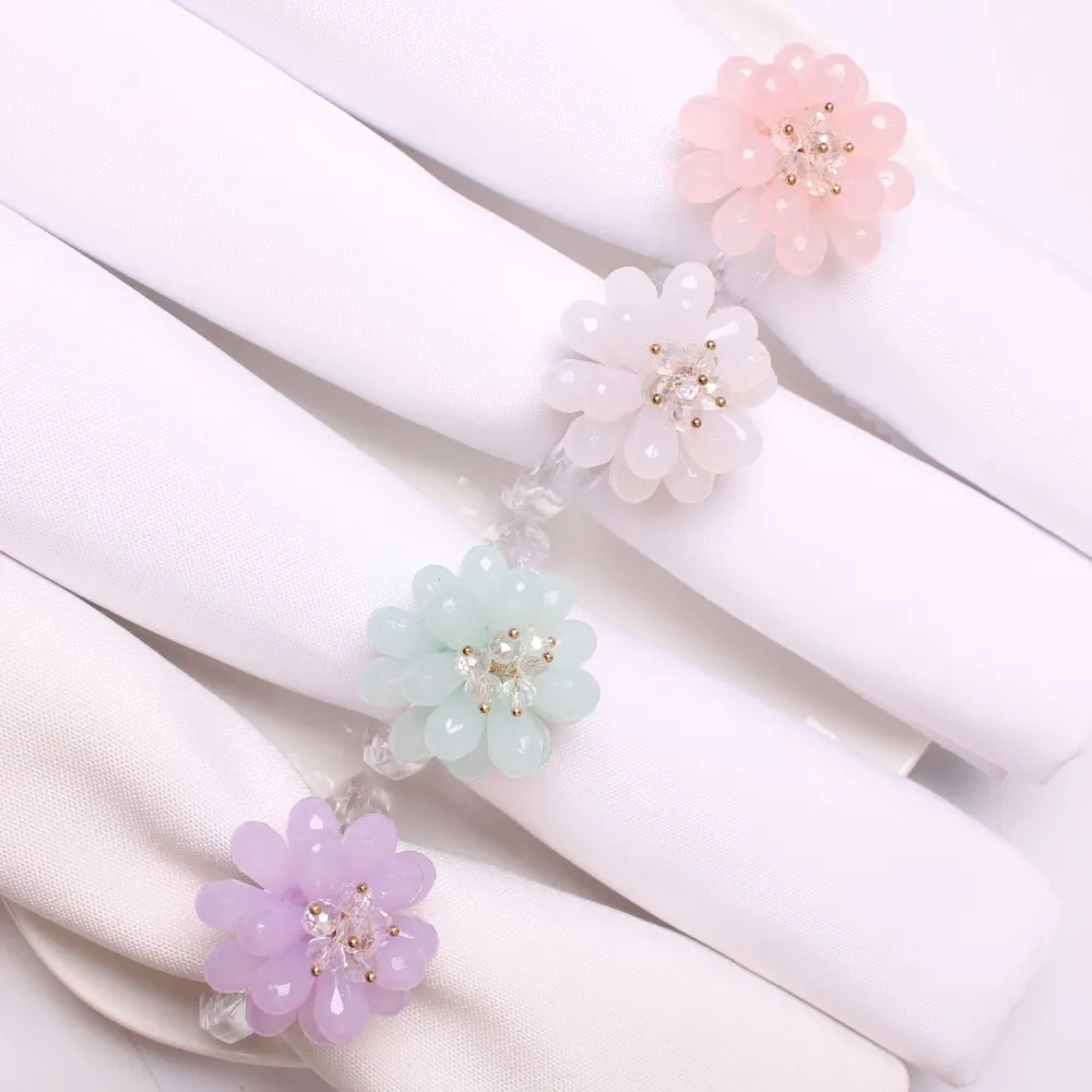 

12PCS/Crystal woven exquisite flower napkin ring desktop decoration for family gathering, reception, wedding banquet etiquette