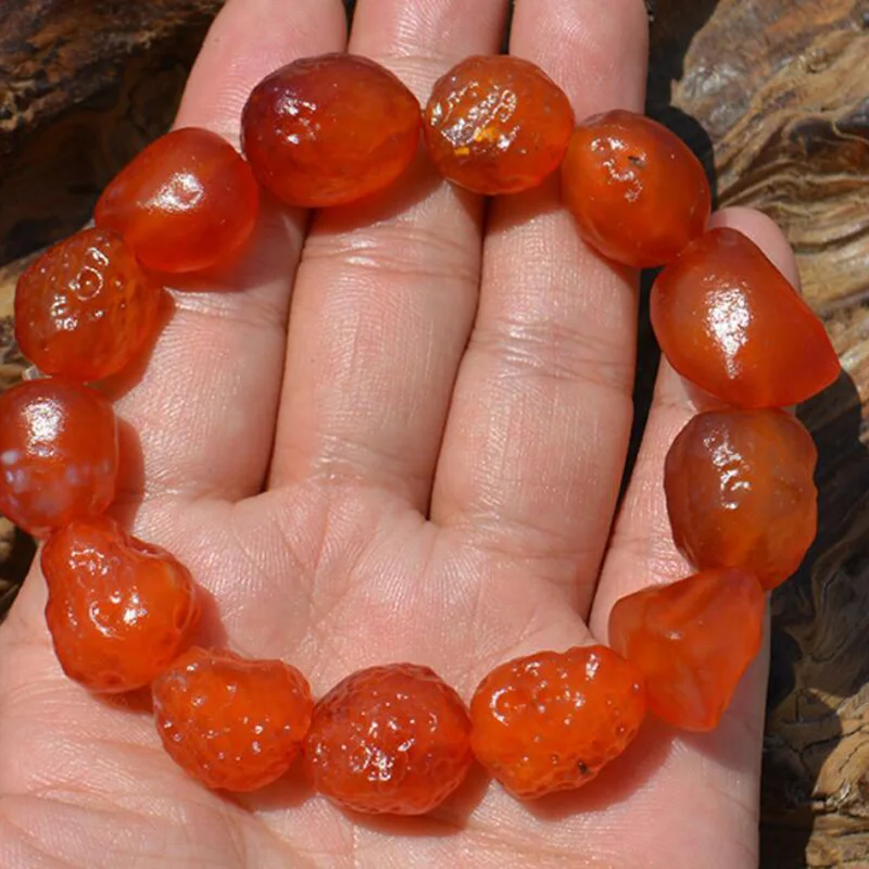 

Natural Red Agate Bracelet Men Women Healing Jewelry Red Jade Original Stones Beads Elastic Beaded Bangle Pulsera Fengshui Gifts