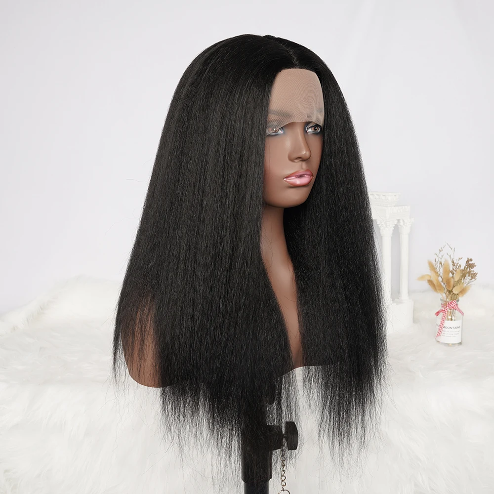 

13x4 T Part Yaki Straight Lace Front Wigs For Black Women Kinky Straight Hair Wig with Baby Hair Synthetic Lace Wigs for Women
