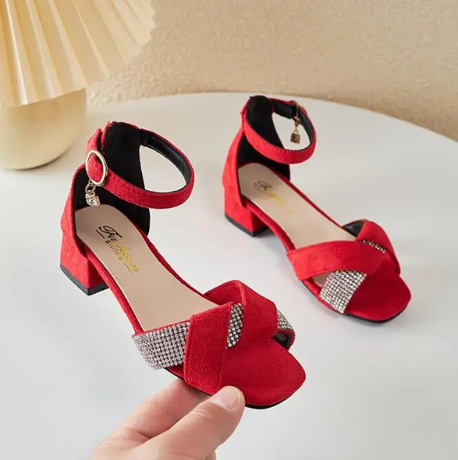 

Summer Rhinestone Sandals Kids Shoes Girls Wedding Dress Shoes Children Princess Sandals Fashion Dance High Heels Sandals