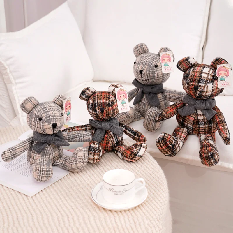 

30-40cm Woolen Bear Stuffed Plush Toys Baby Cute Plaid Clothes Teddy Bear Dolls Gifts Birthday Party Decor Valentine's Day Gift