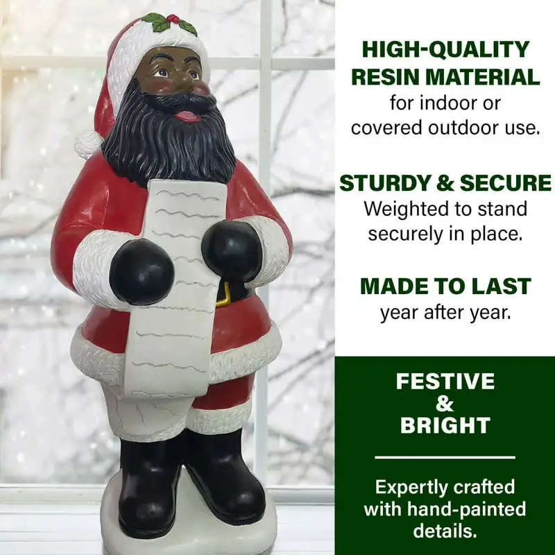

African American Santa Claus Statue Holding List, 36 Inches Tall | Decor for Porches, Living Rooms, and Dens | Indoor/Outdoor D