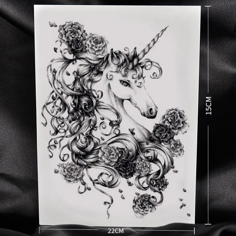 

2022 New Aestheticism Hand-painted Rose Unicorn Waterproof Tattoo Sticker for Woman Man Art Arm Thigh Body Temporary Tattoo