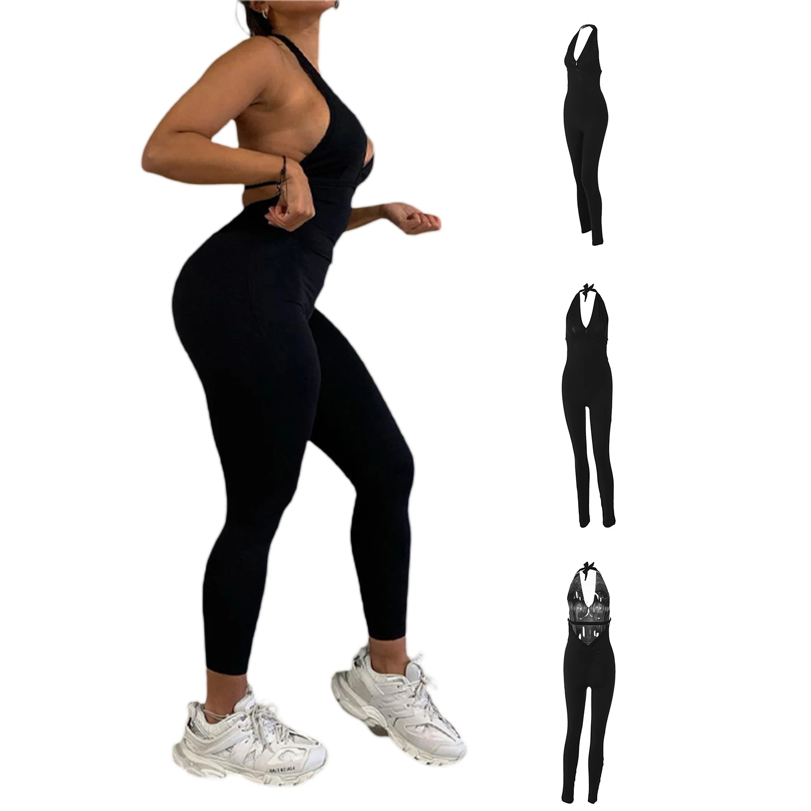 

Женский Облегающий комбинезон с глубоким V-образным вырезом и открытой спиной