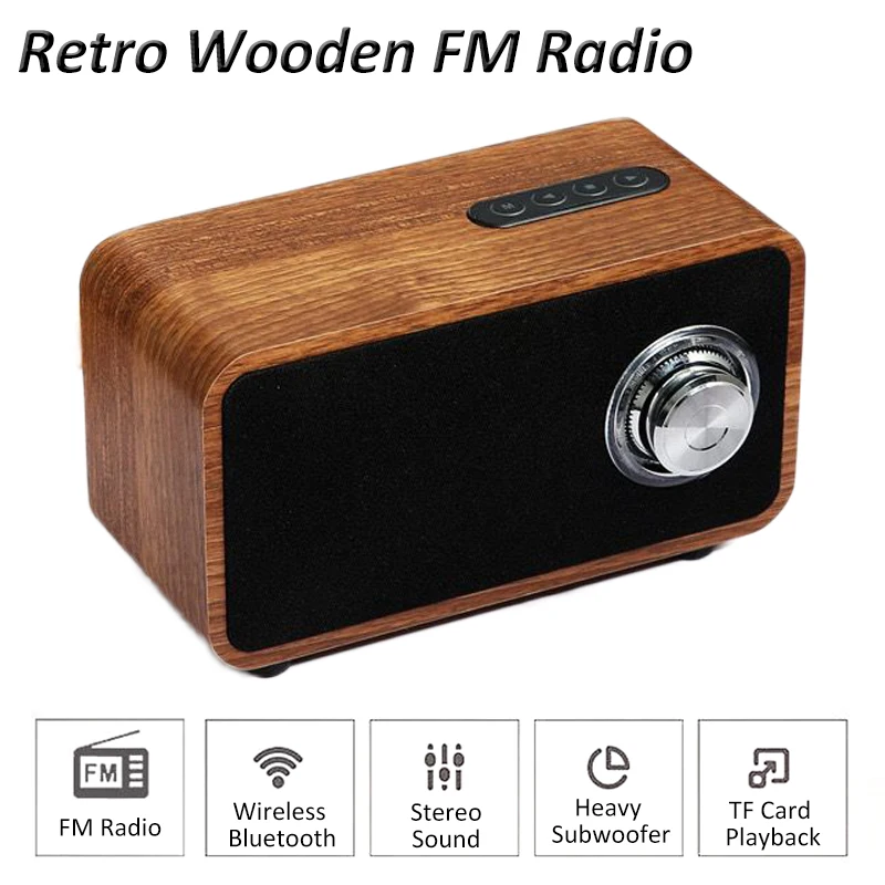 

Retro Wooden FM Radio Portable Radios Receiver Vintage Bluetooth Stereo Speaker Wireless Bass Subwoofer TF/AUX Music Player