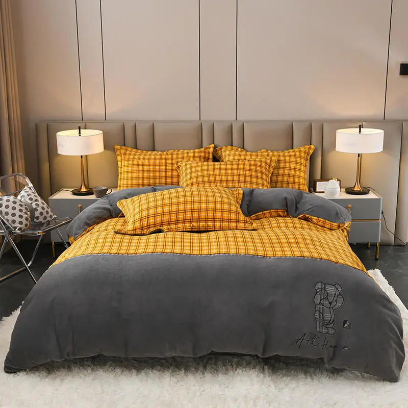 

Новый бархатный флисовый комплект постельного белья, 4 шт., полосатый пододеяльник, простыня с наволочкой, зимнее теплое постельное белье, Фланелевое Королевское двуспальное