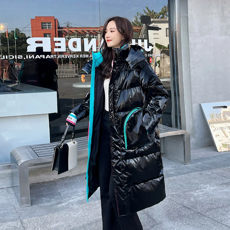 Outerwear Winter Warm Thicken Down Jackets Women Casual Shiny Letter Print Coats Clothing Loose Hooded Padded Jacket Coat Women enlarge