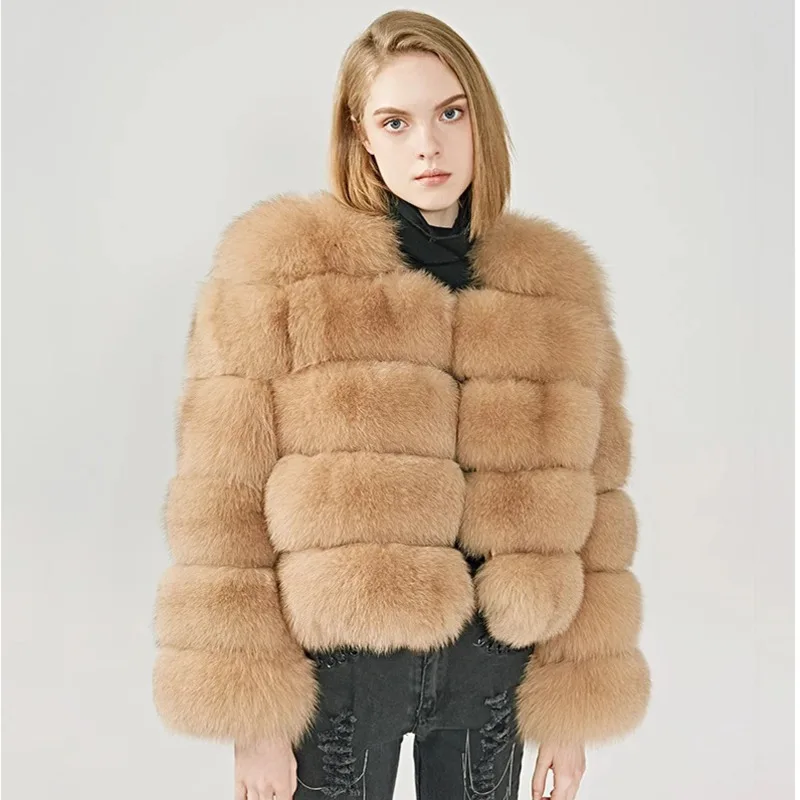 Henzworld 2022 Ladies Fox Coat Natural Fur Winter Warm Jacket High-end Luxury Fashion Fur Coat Loose Casual Coat Warm Jacket