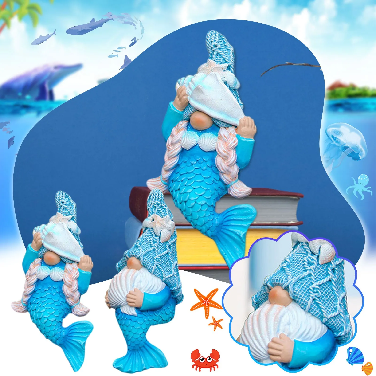 

Cute Sea Garden Mermaid Gnome Statue Gnome Decorative Ornament