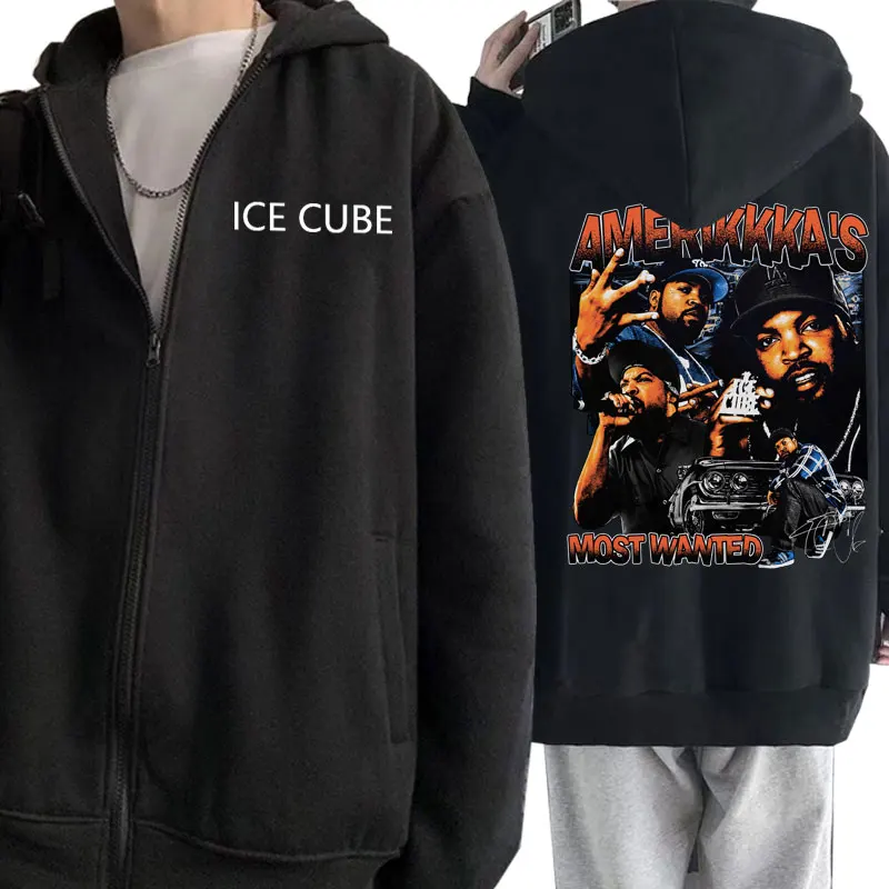 

Classic Vintage Rapper Ice Cube Amerikkka's Most Wanted Graphic Zipper Hoodie Men Hip Hop Oversized Clothes Men Zip Up Jacket