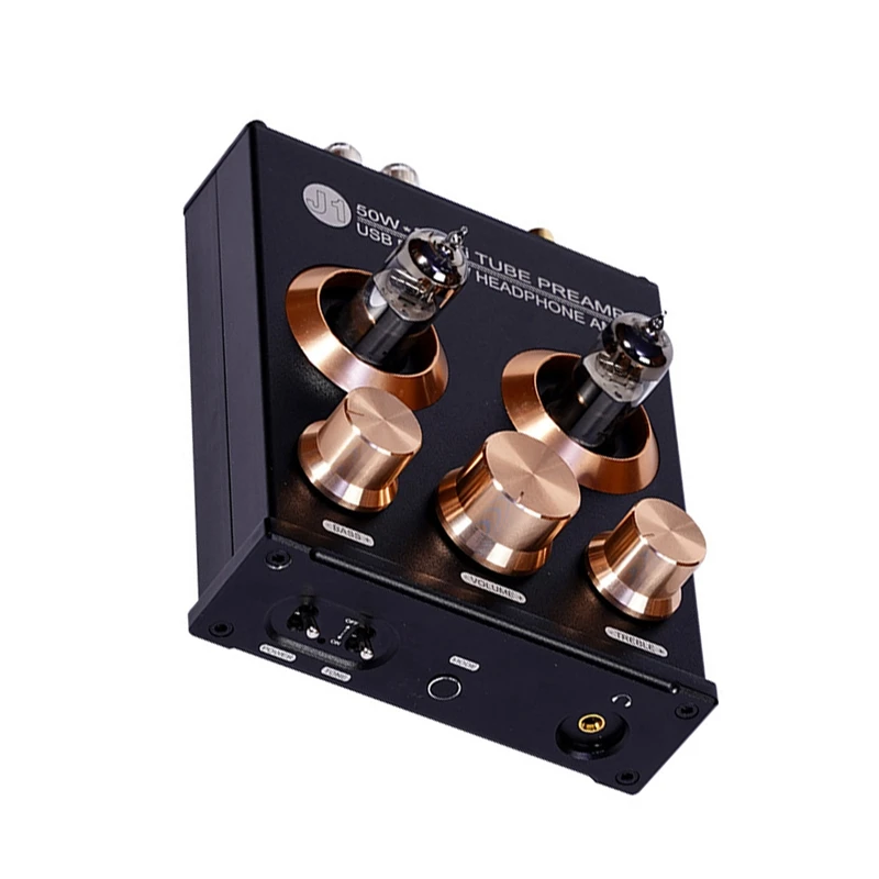 J1 Audio Amplifier 6J5 Tube Preamplifier Coaxial AUX USB Headphone Amplifier 50Wx2 Tpa3116 Bluetooth 5.0 Tube Amplifier
