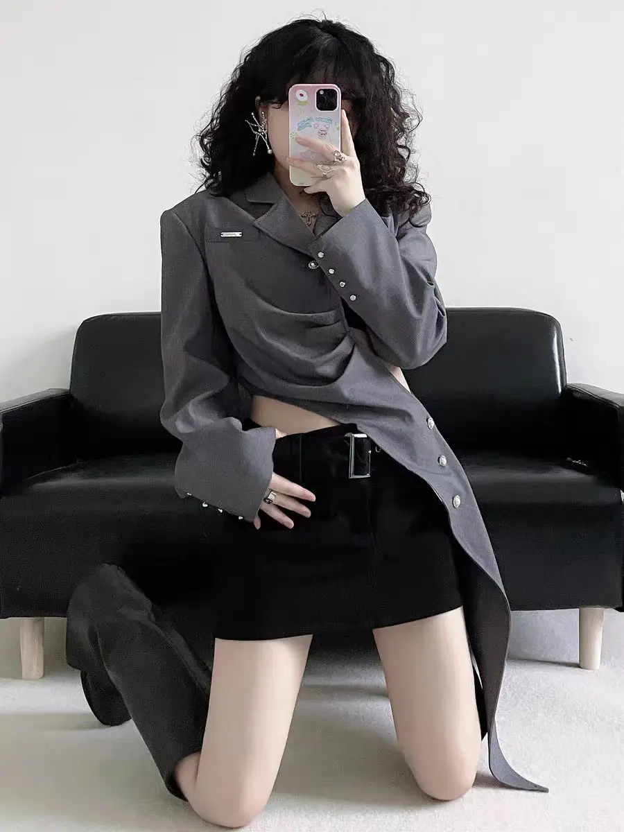 Yuxinfeng 2023 Autumn New Irregular Women's Coat Personality Design Hollow Out Long Sleeve Short Slim Ladies Blazers Oversize