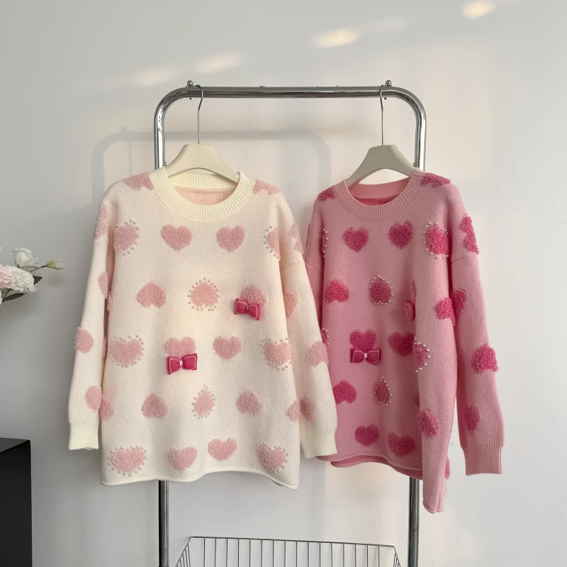 Осень-зима женские вязаные крючком пуловеры с вышивкой Love Pattern темпераментные