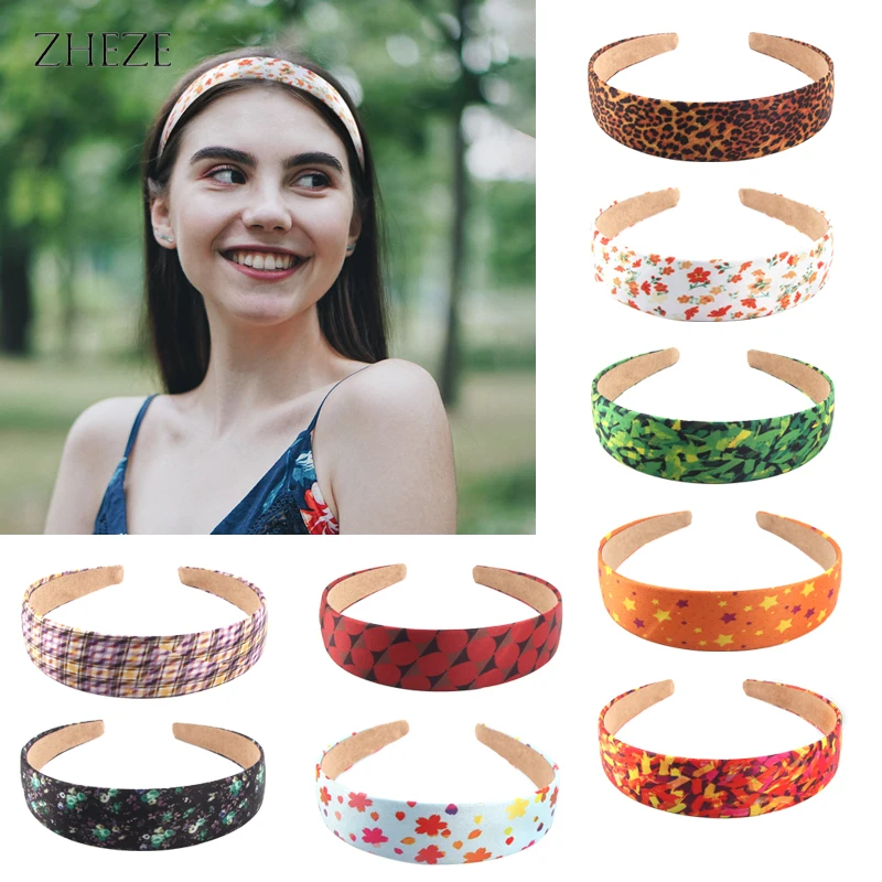 

Trendy Sping Summer Floral Print 3CM Satin Headband For Girls Women Makeup Non-slip Hairband Hair Accessories Femme Gift