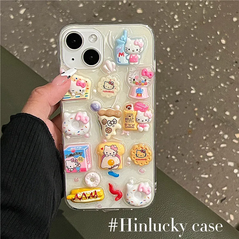 

Anime Hello Kitty Apple 15 Phone Case Cartoon 3D Fit Apple 14Promax Drip Adhesive Breathable Heat Dissipation Women Accessories