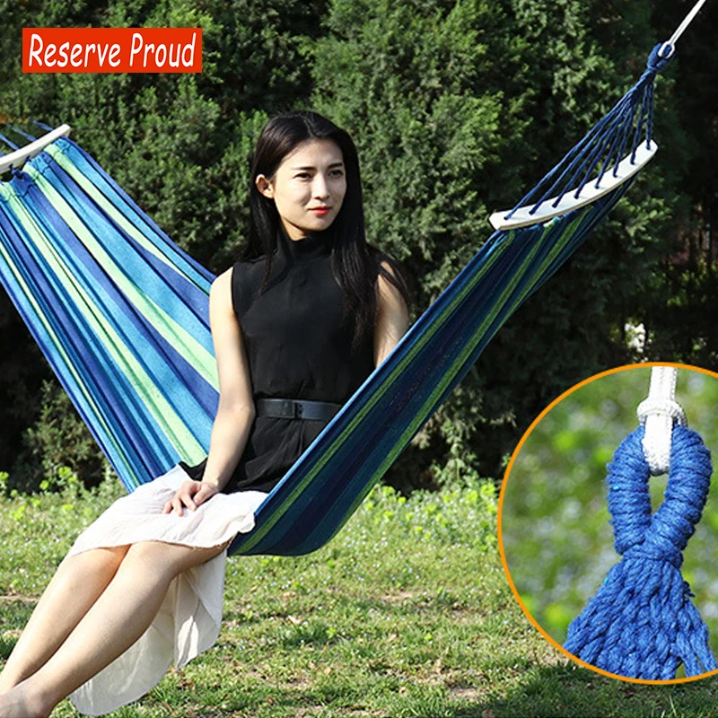 

Outdoor Hammock Portable Garden Hammock Sports Home Travel Camping Swing Canvas Stripe Hang Bed Hammock Double Single People