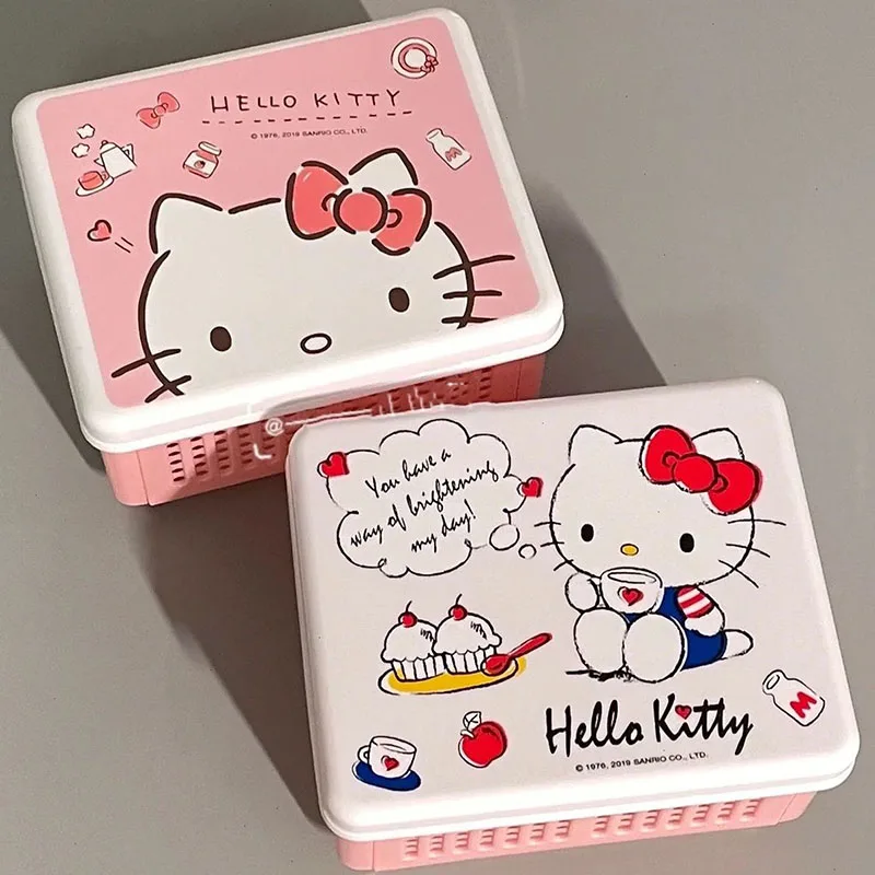 

Hellokittys Exquisite Sundries Storage Box Kawaii Sanrio Cartoon Cute Creative Girl Heart Desktop Foldable Dustproof Storage Box